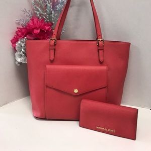 Michael Kors Melon Orange Tote Bag Purse & Wallet